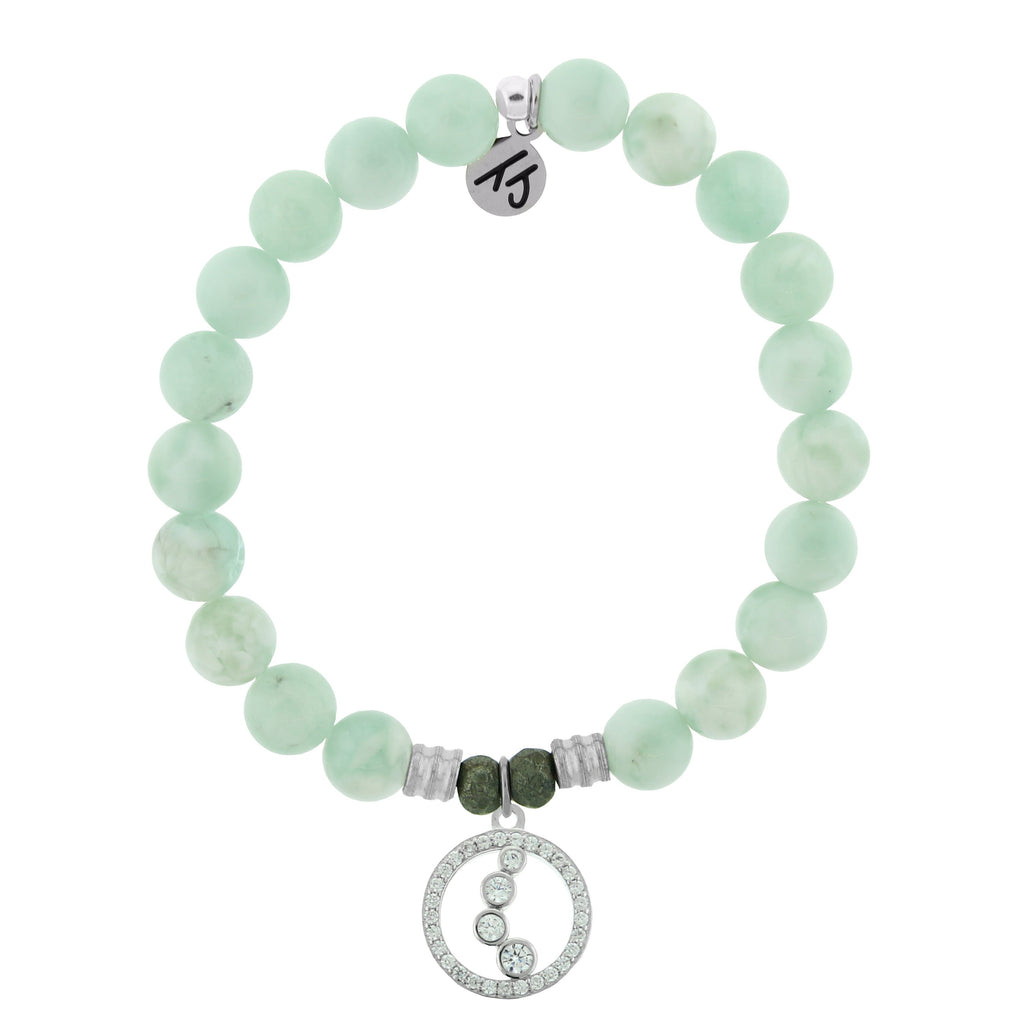 Green Angelite Bracelet with One Step at a Time Sterling Silver Charm