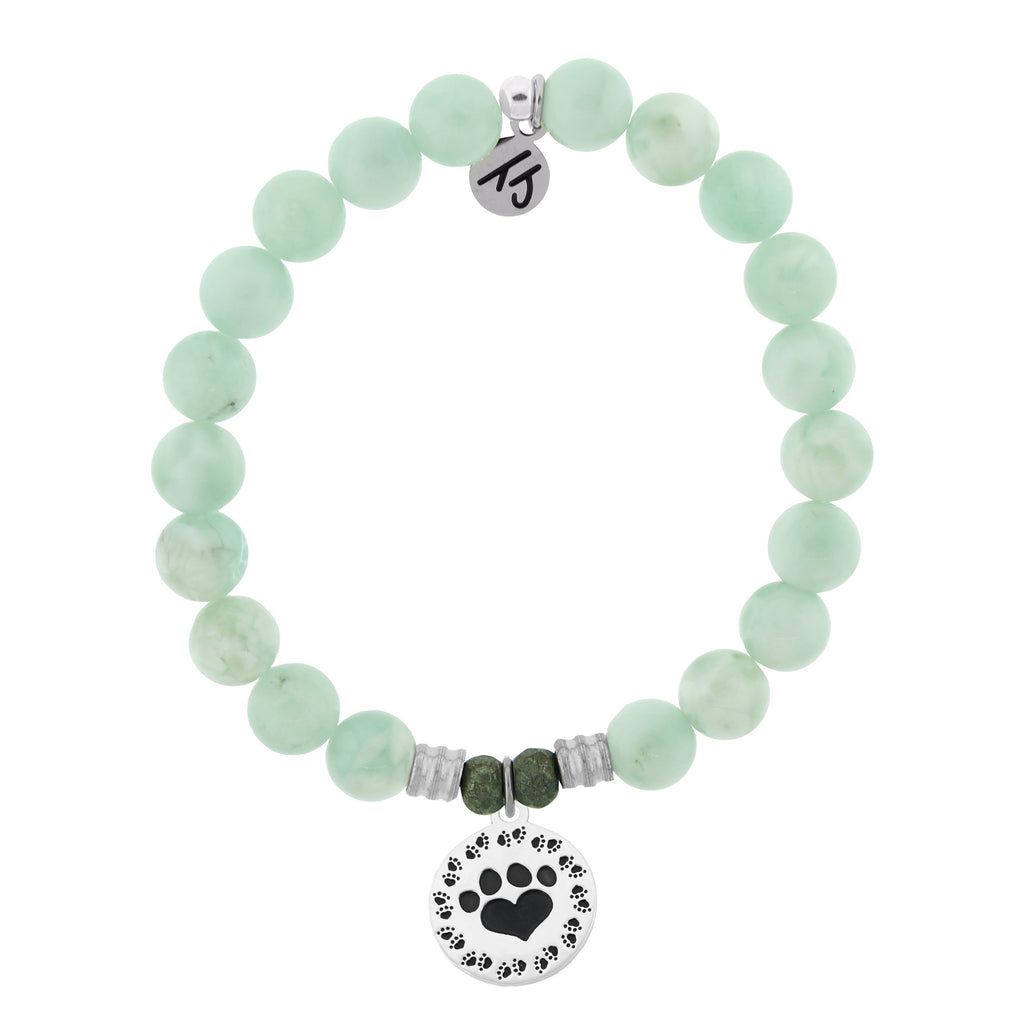 Green Angelite Bracelet with Paw Print Sterling Silver Charm