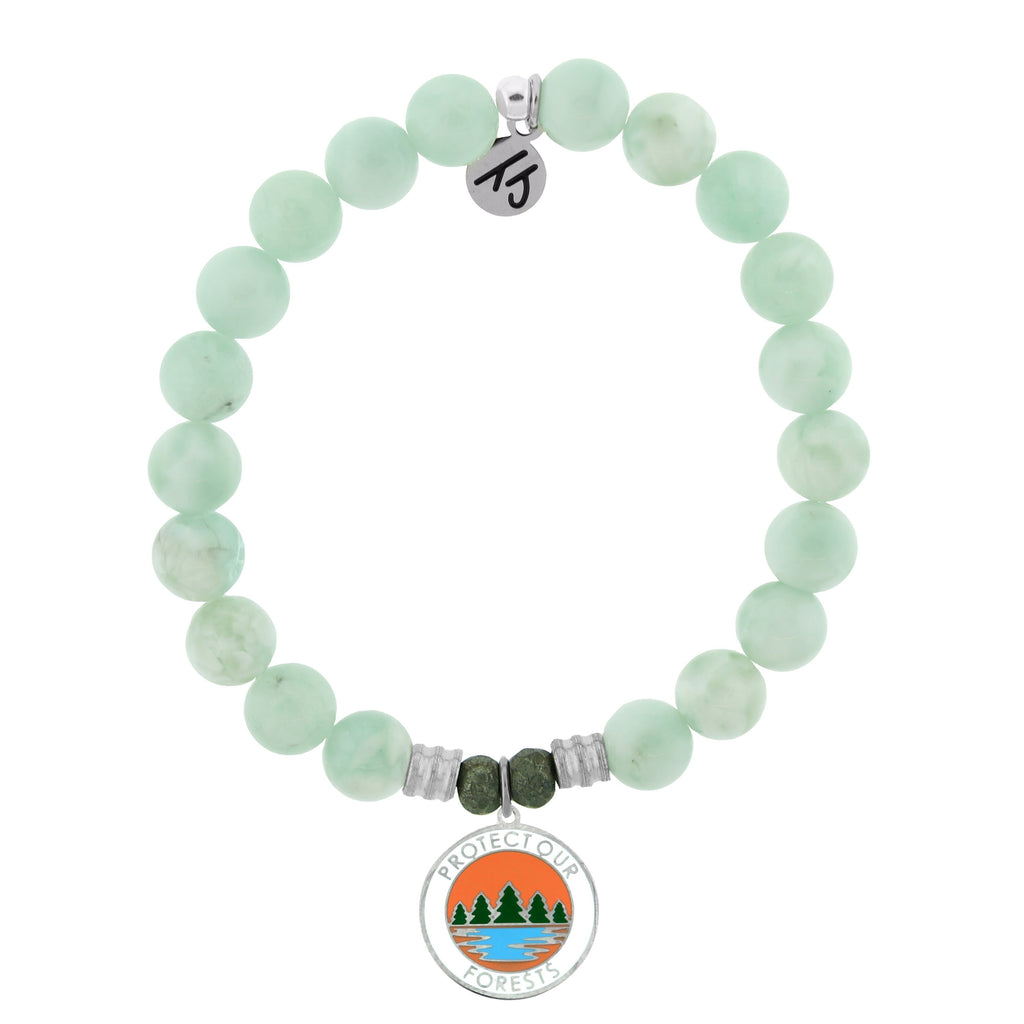 Green Angelite Bracelet with Protect our Forest Sterling Silver Charm