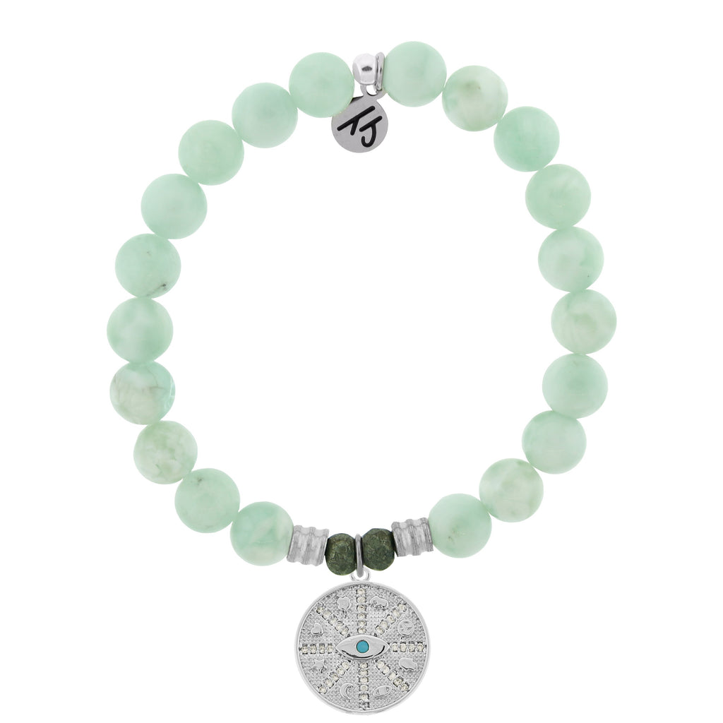 Green Angelite Bracelet with Protection Sterling Silver Charm