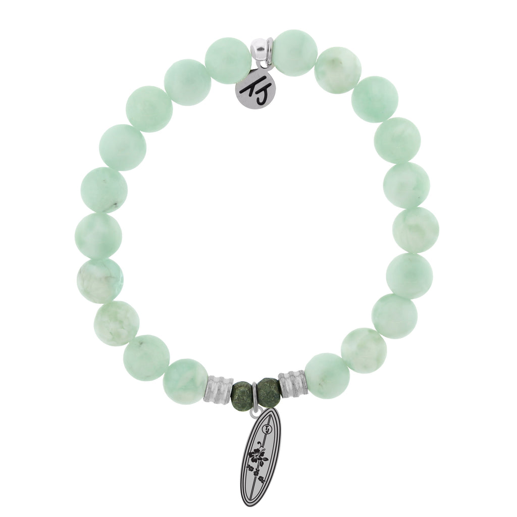 Green Angelite Bracelet with Ride the Wave Sterling Silver Charm