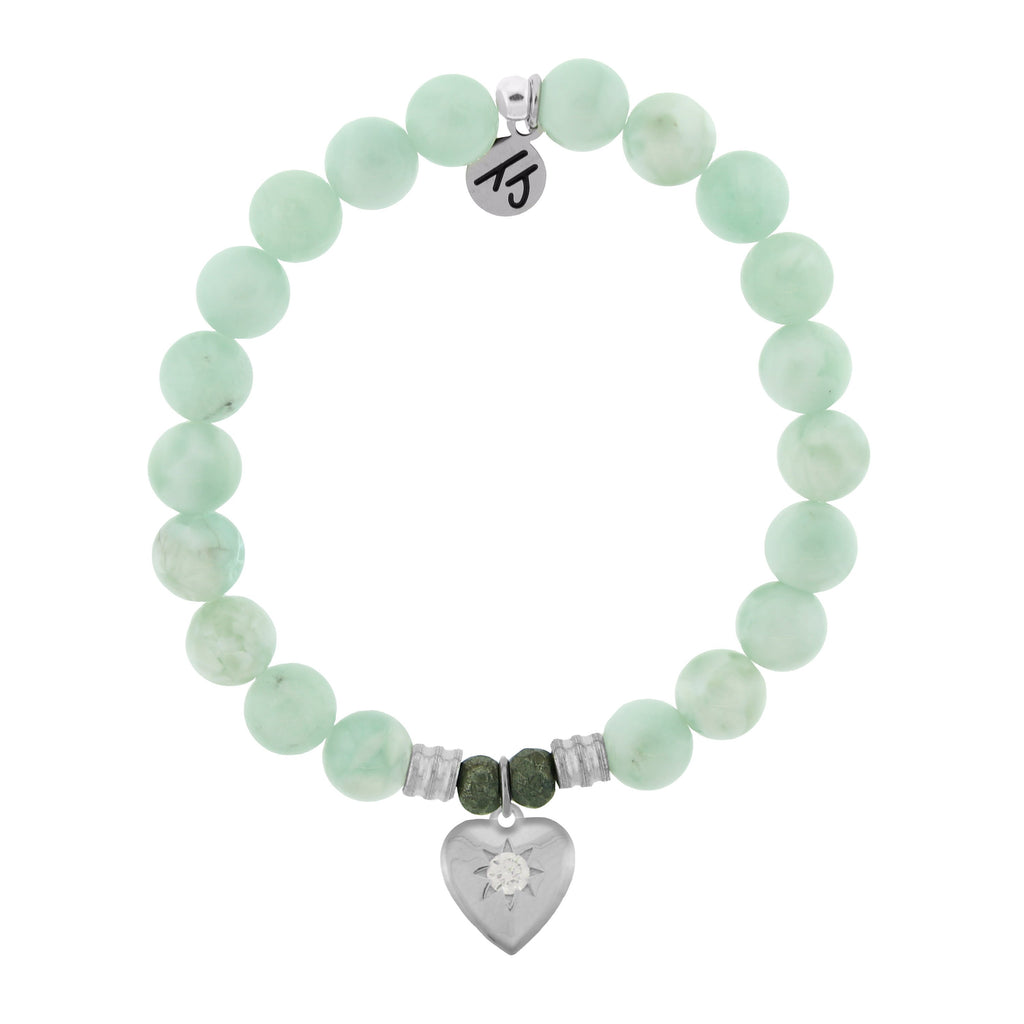 Green Angelite Bracelet with Self Love Sterling Silver Charm