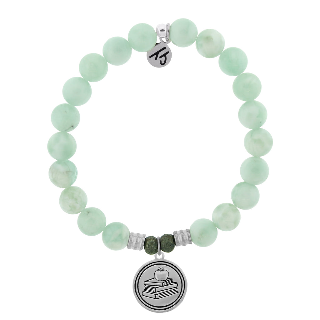 Green Angelite Bracelet with Teachers Sterling Silver Charm