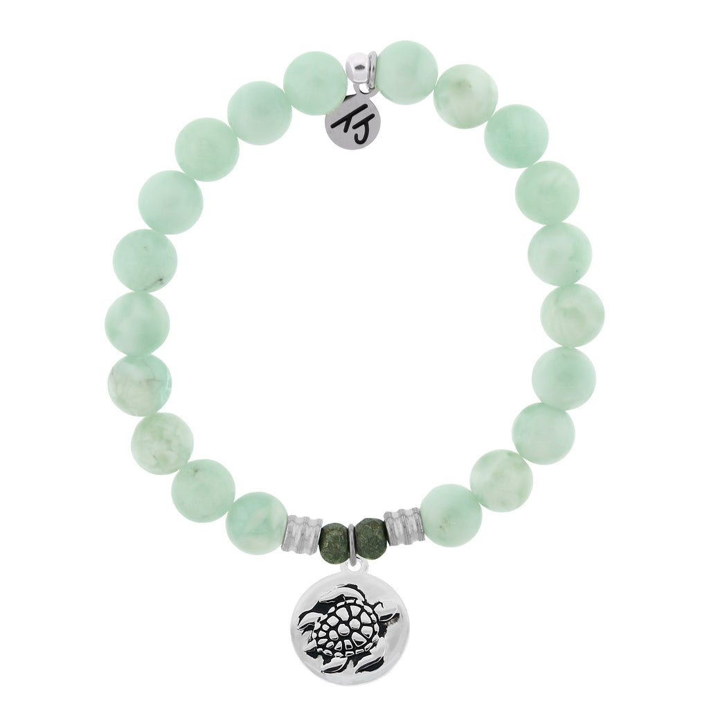 Green Angelite Bracelet with Turtle Sterling Silver Charm