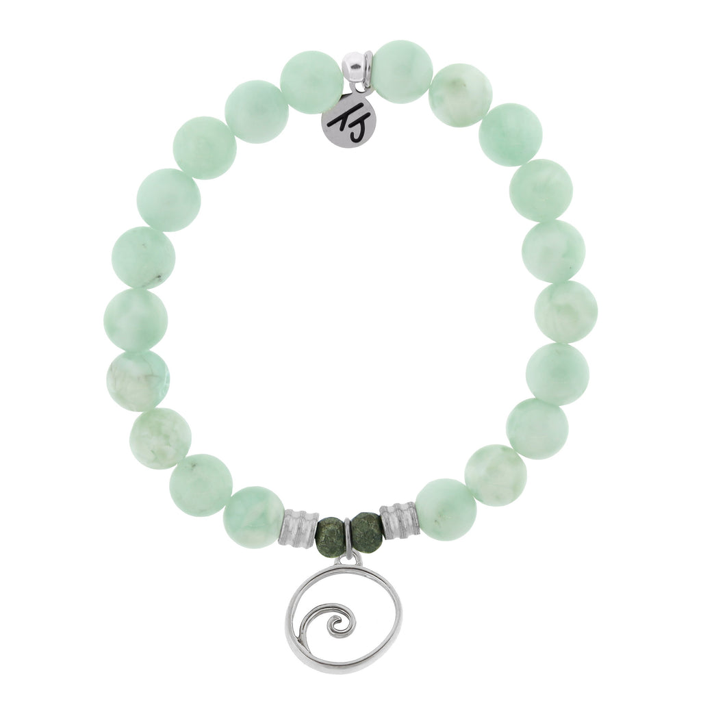 Green Angelite Bracelet with Wave Sterling Silver Charm