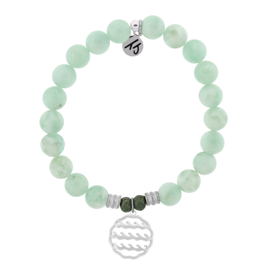 Green Angelite Bracelet with Waves of Life Sterling Silver Charm