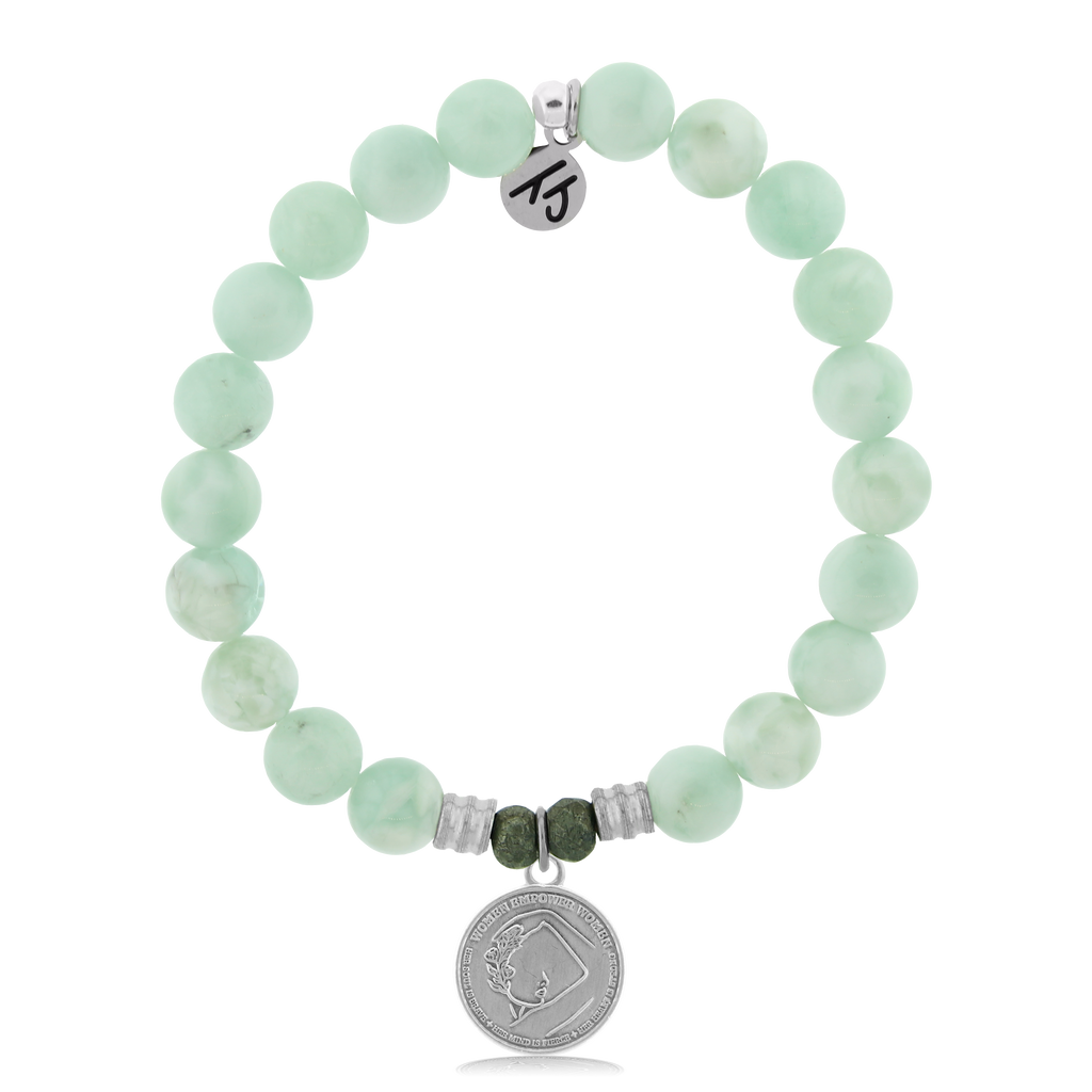 Green Angelite Bracelet with We Are Strong Sterling Silver Charm