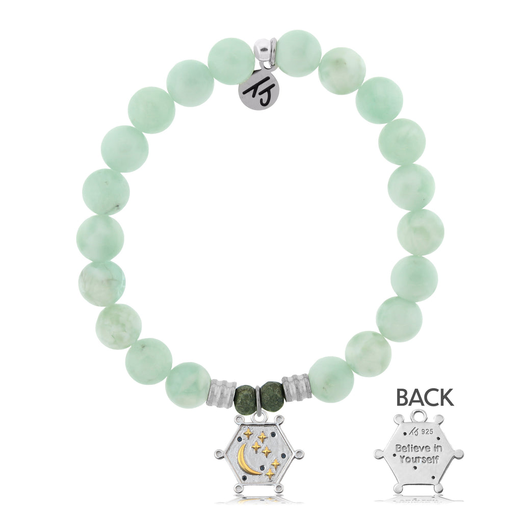 Green Angelite Stone Bracelet with Believe in Yourself Sterling Silver Charm