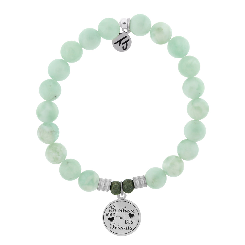 Green Angelite Stone Bracelet with Brother's Love Sterling Silver Charm