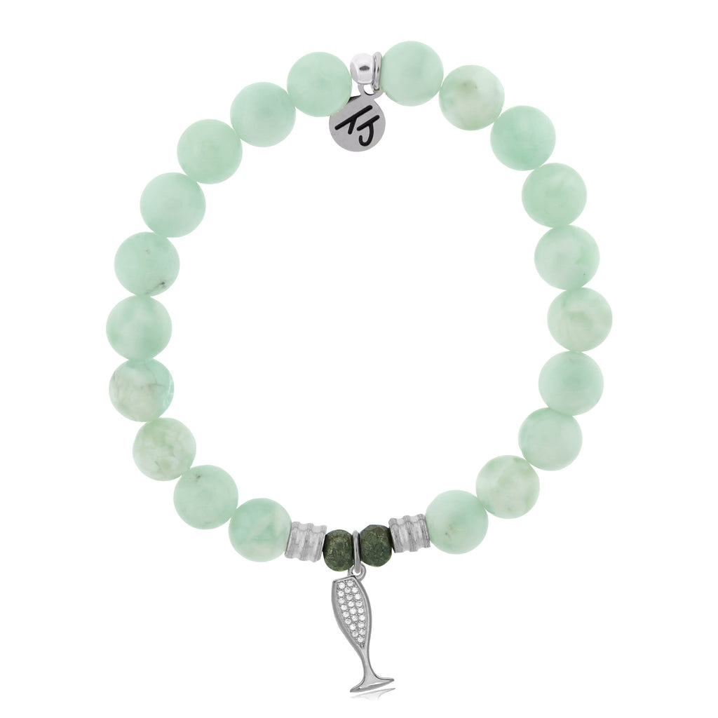 Green Angelite Stone Bracelet with Cheers Sterling Silver Charm