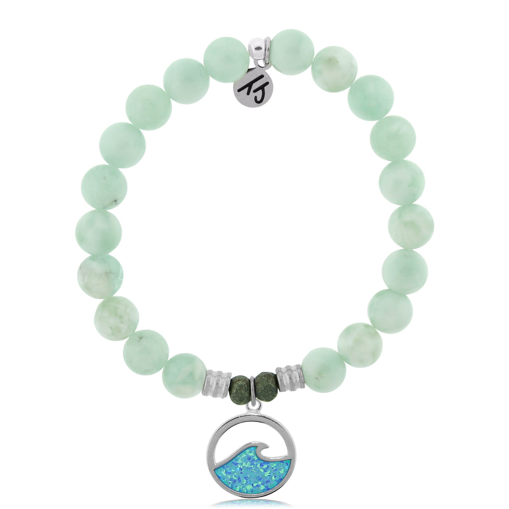 Green Angelite Stone Bracelet with Deep as the Ocean Sterling Silver Charm