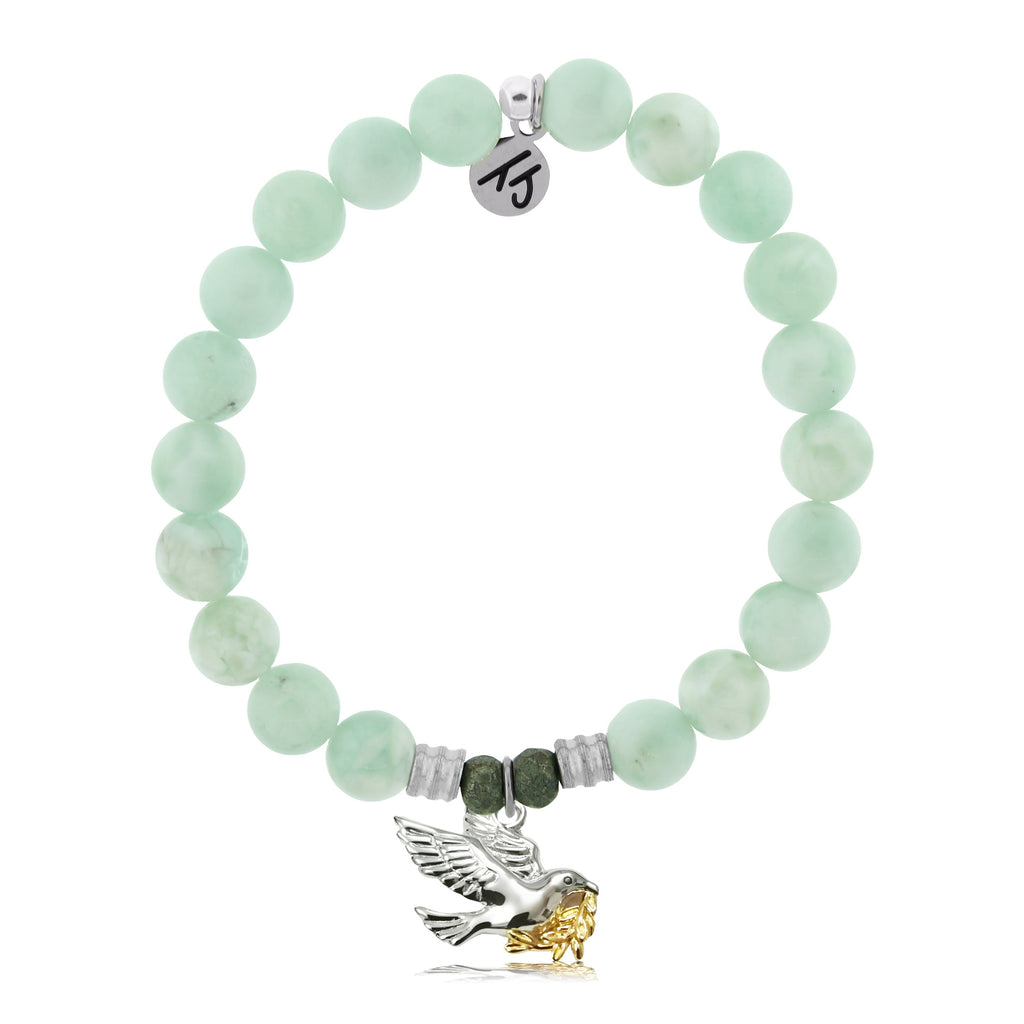 Green Angelite Stone Bracelet with Dove Sterling Silver Charm