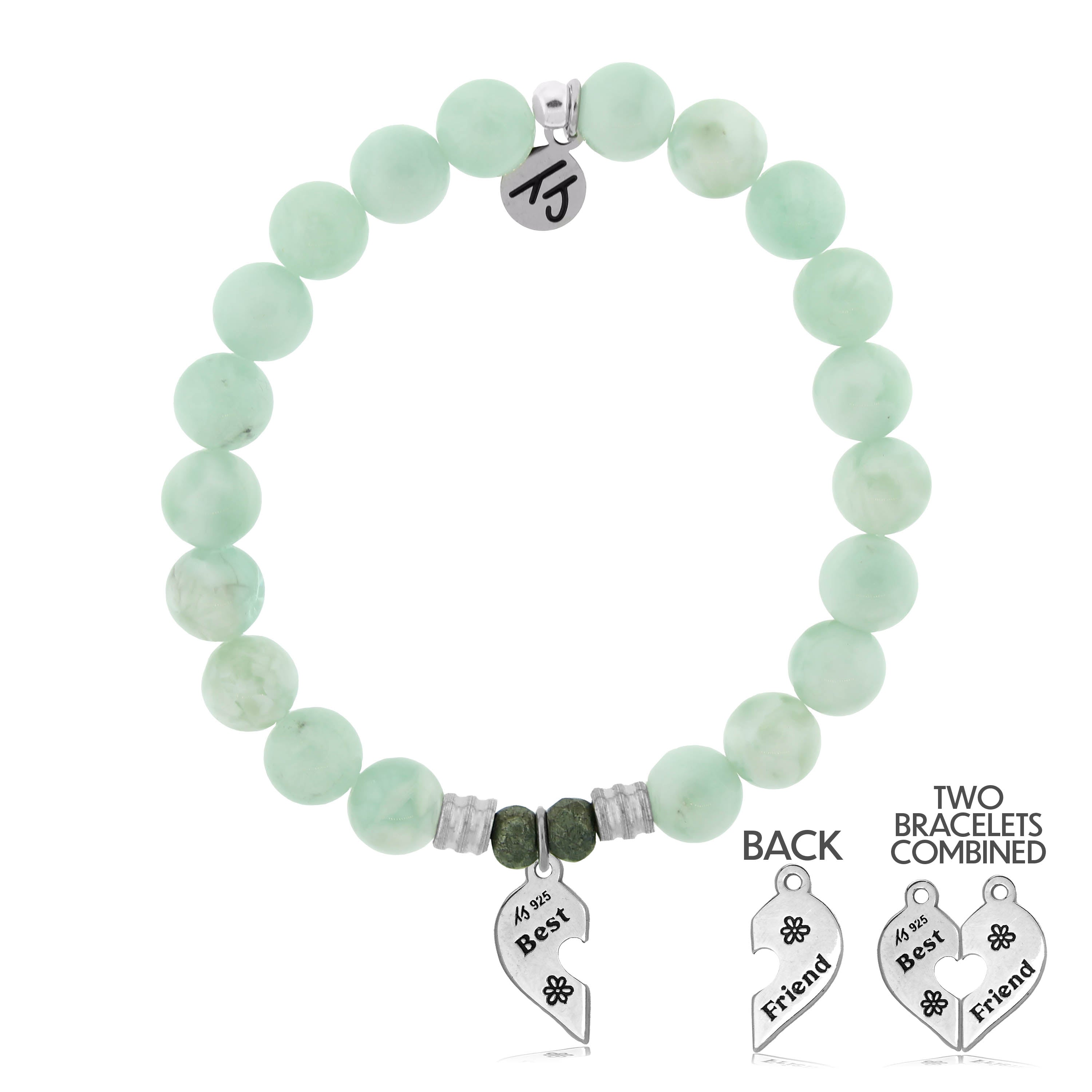 Green Angelite Stone Bracelet with Forever Friends Sterling Silver Charm