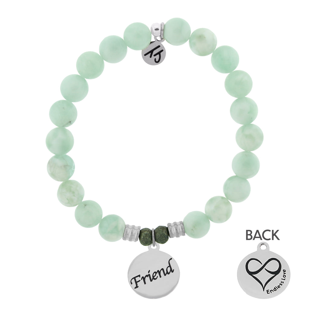 Green Angelite Stone Bracelet with Friend Endless Love Sterling Silver Charm