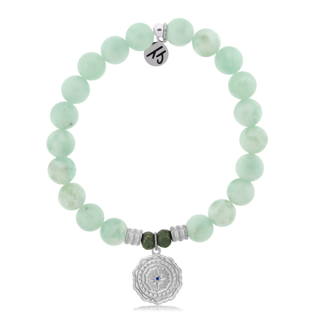 Green Angelite Stone Bracelet with Healing Sterling Silver Charm