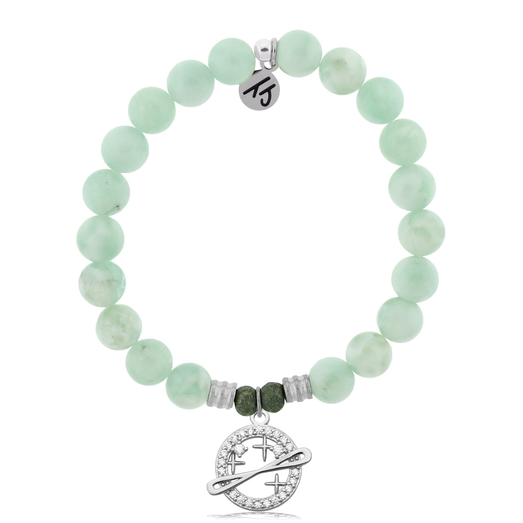Green Angelite Stone Bracelet with Infinity and Beyond Sterling Silver Charm