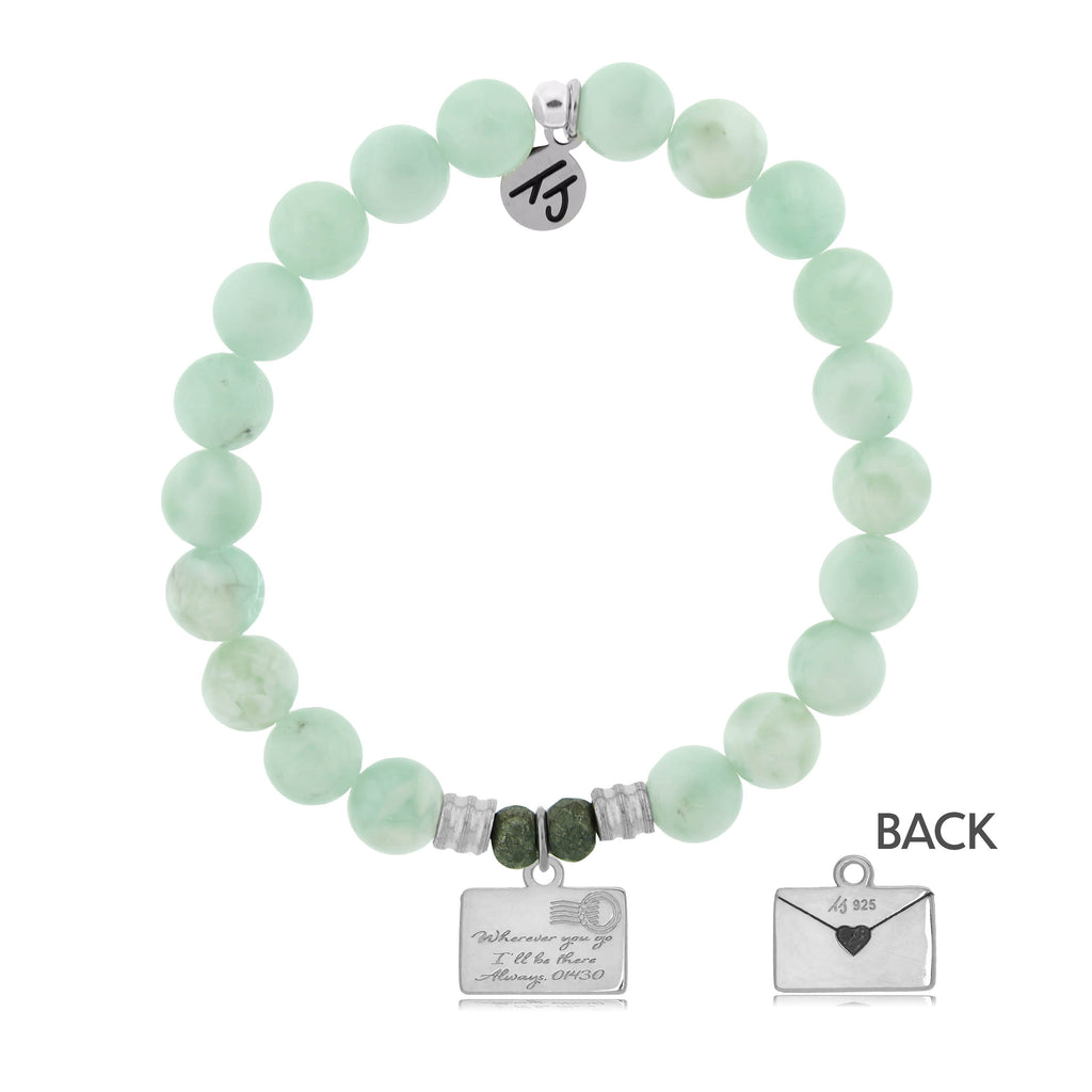 Green Angelite Stone Bracelet with Love Letter Sterling Silver Charm