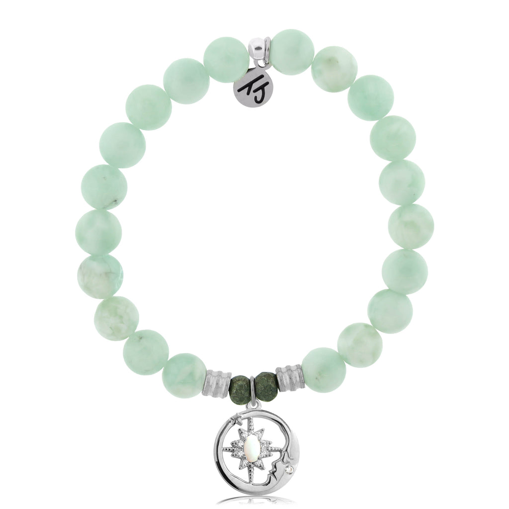Green Angelite Stone Bracelet with Moonlight Sterling Silver Charm