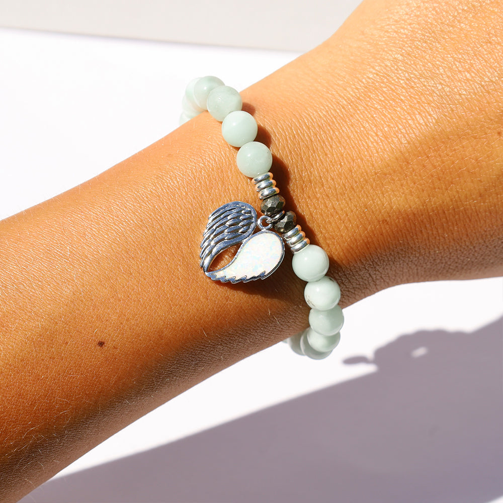 Green Angelite Stone Bracelet with My Angel Sterling Silver Charm