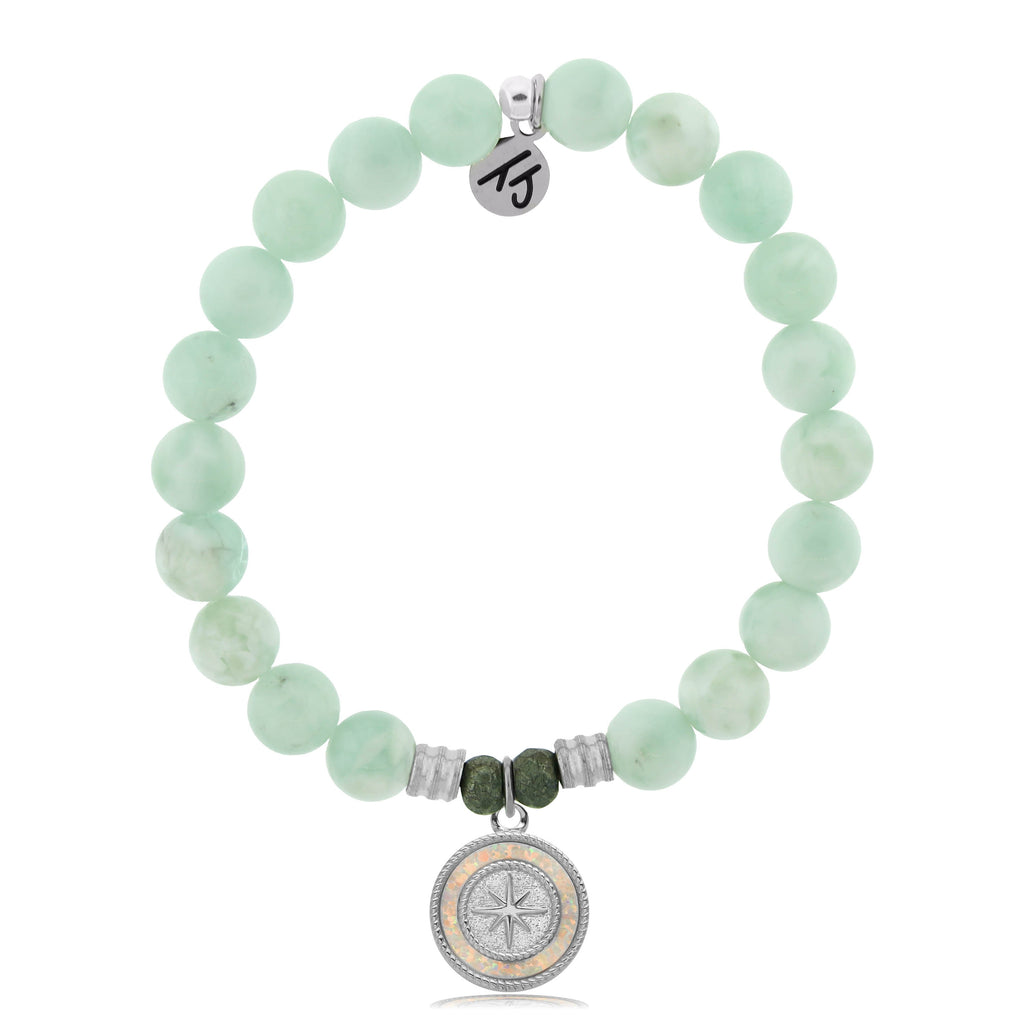 Green Angelite Stone Bracelet with North Star Sterling Silver Charm