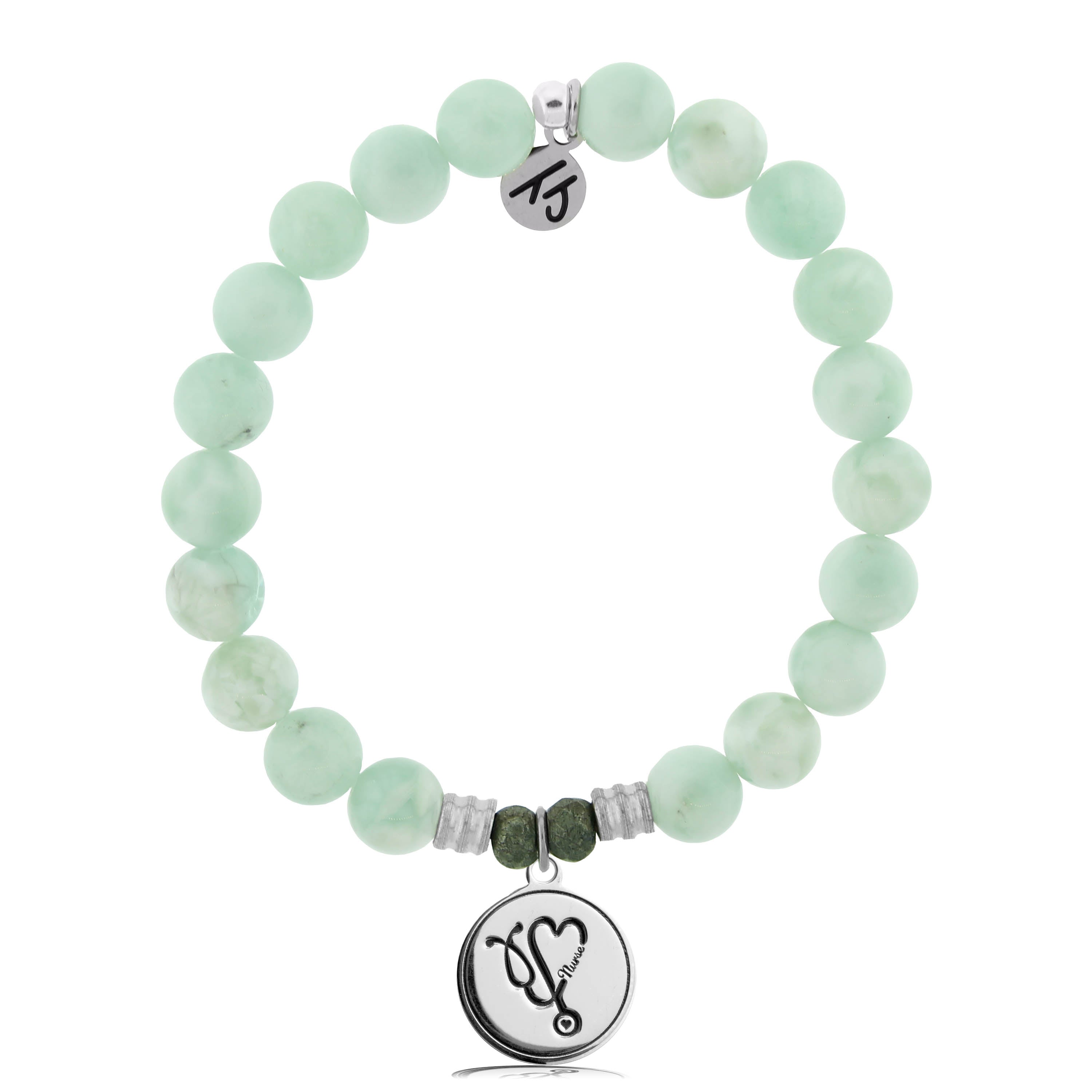 Green Angelite Stone Bracelet with Nurse Sterling Silver Charm