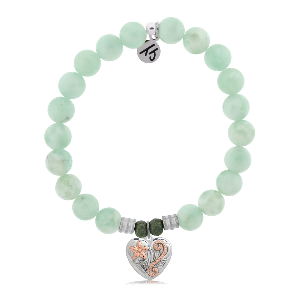 Green Angelite Stone Bracelet with Renewal Heart Sterling Silver Charm