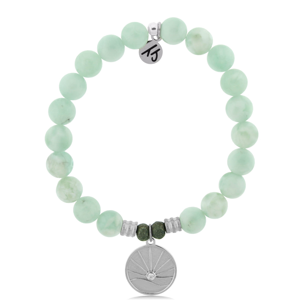 Green Angelite Stone Bracelet with Salt Water Heals Sterling Silver Charm