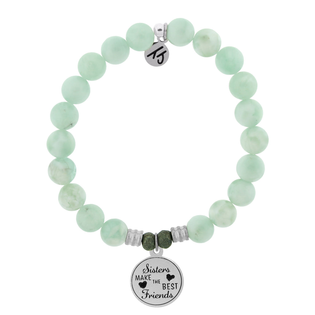 Green Angelite Stone Bracelet with Sister's Love Sterling Silver Charm