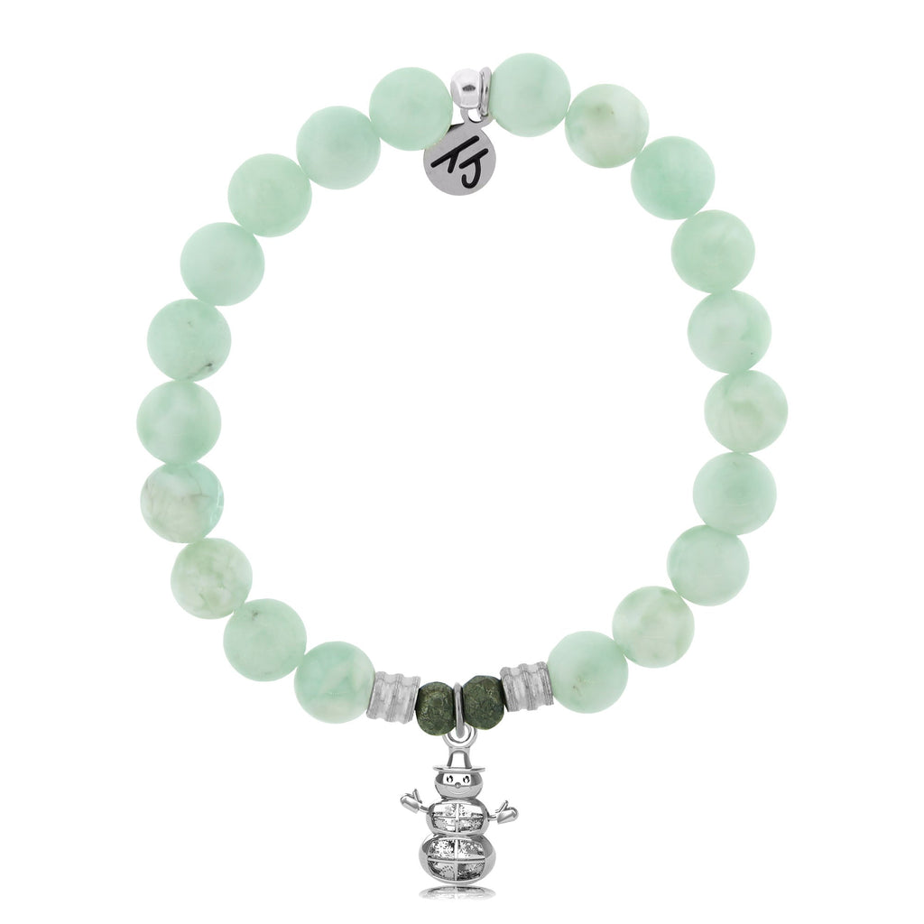 Green Angelite Stone Bracelet with Snowman Sterling Silver Charm