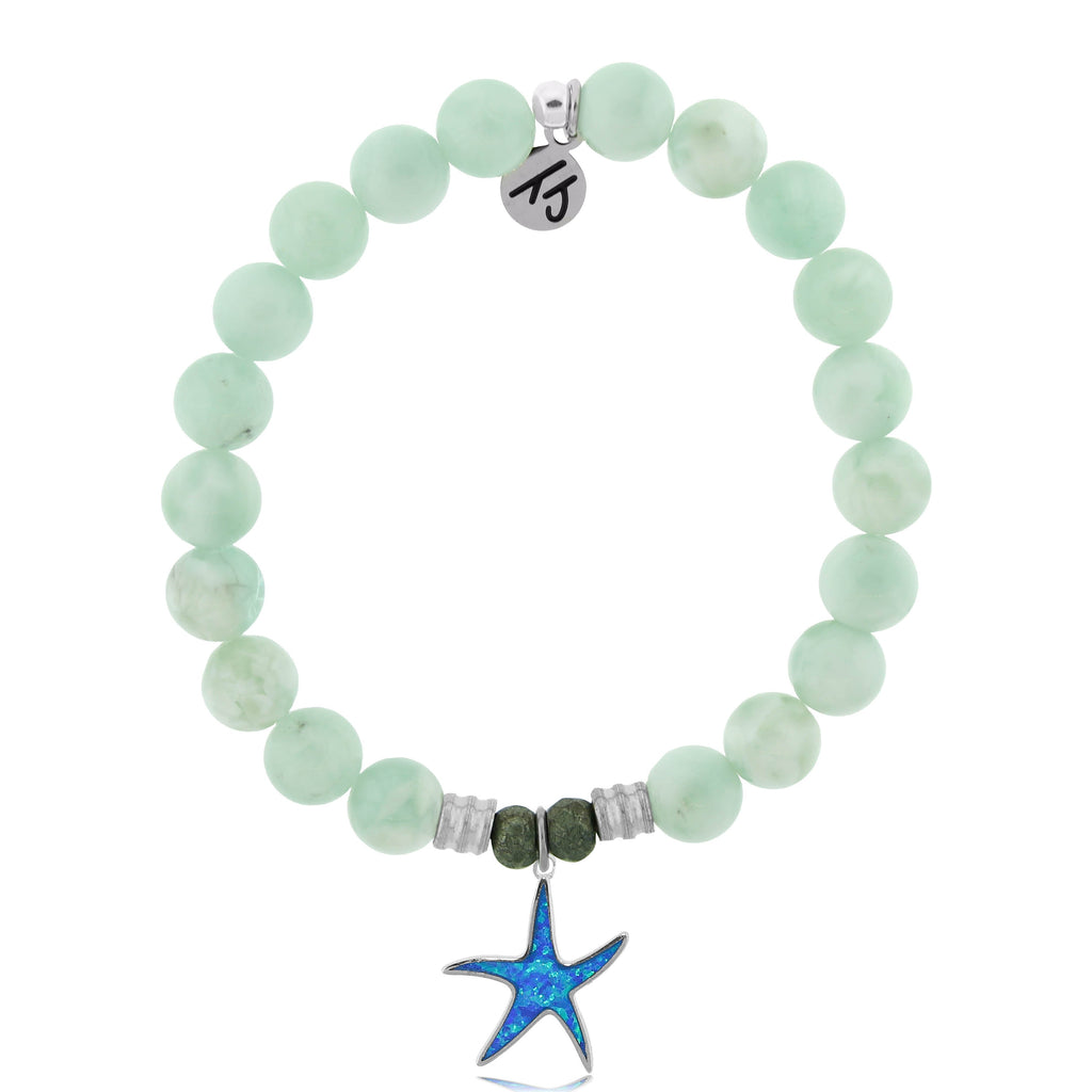Green Angelite Stone Bracelet with Star of the Sea Sterling Silver Charm
