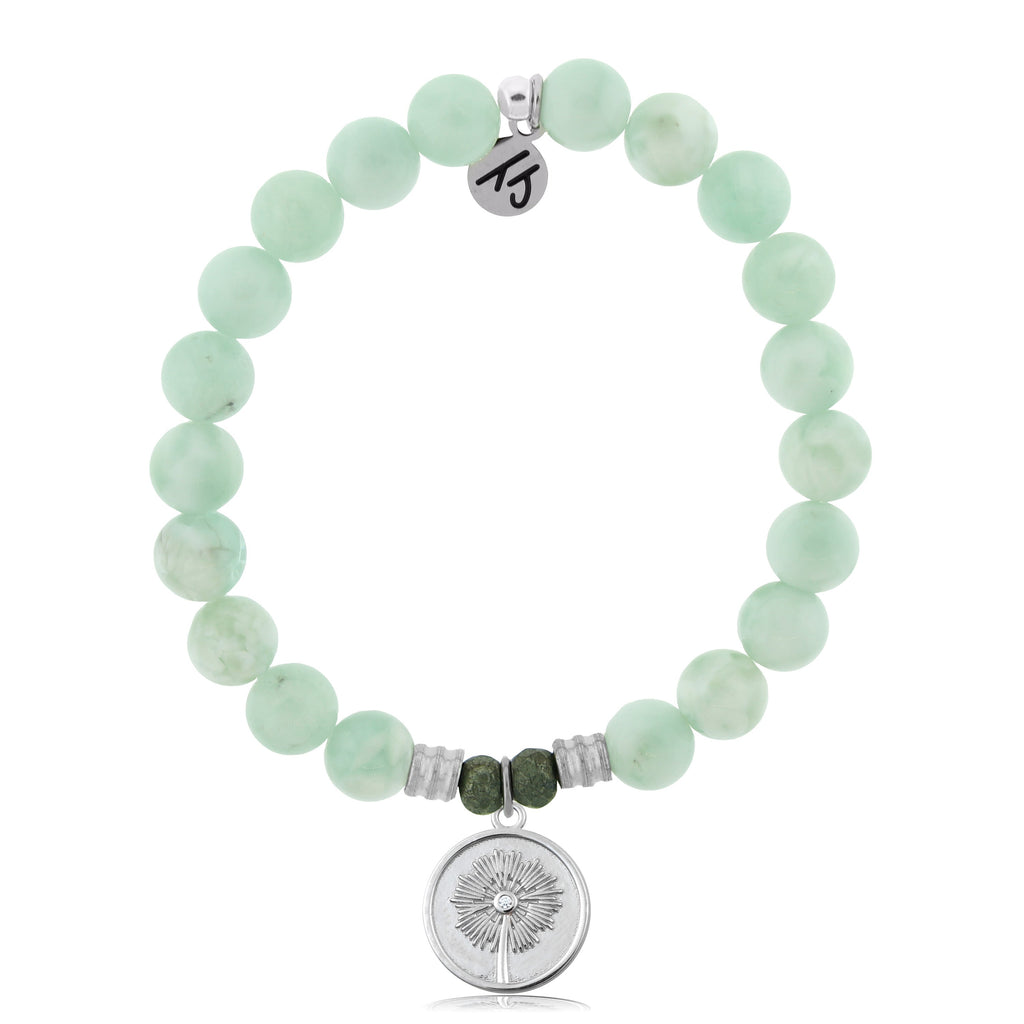 Green Angelite Stone Bracelet with Wish Sterling Silver Charm