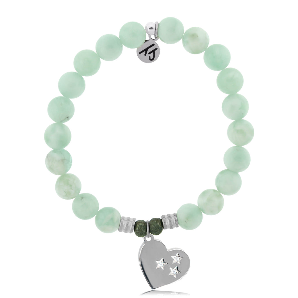 Green Angelite Stone Bracelet with Wishing Heart Sterling Silver Charm
