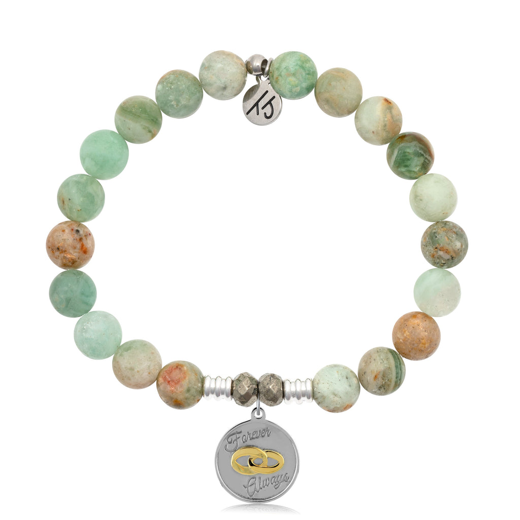 Green Quartz Stone Bracelet with Always and Forever Sterling Silver Charm