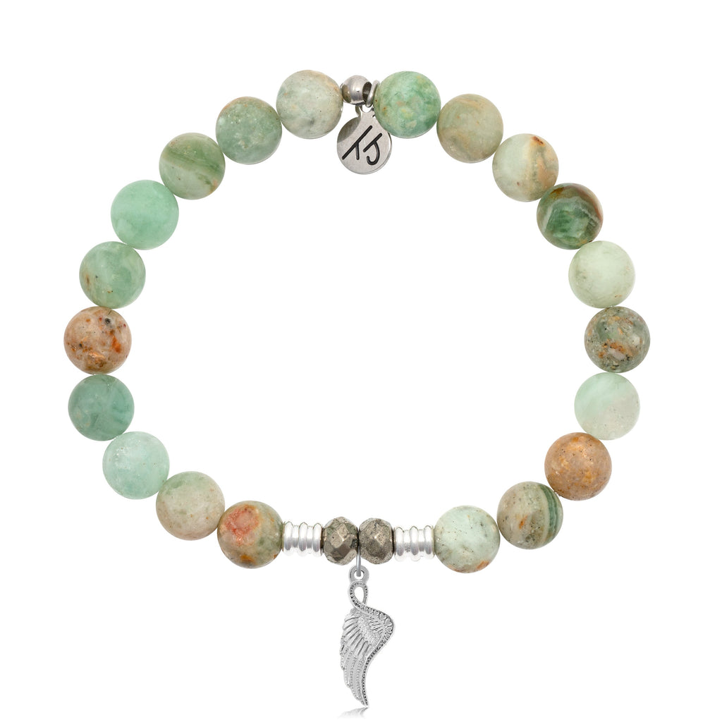 Green Quartz Stone Bracelet with Angel Blessings Sterling Silver Charm