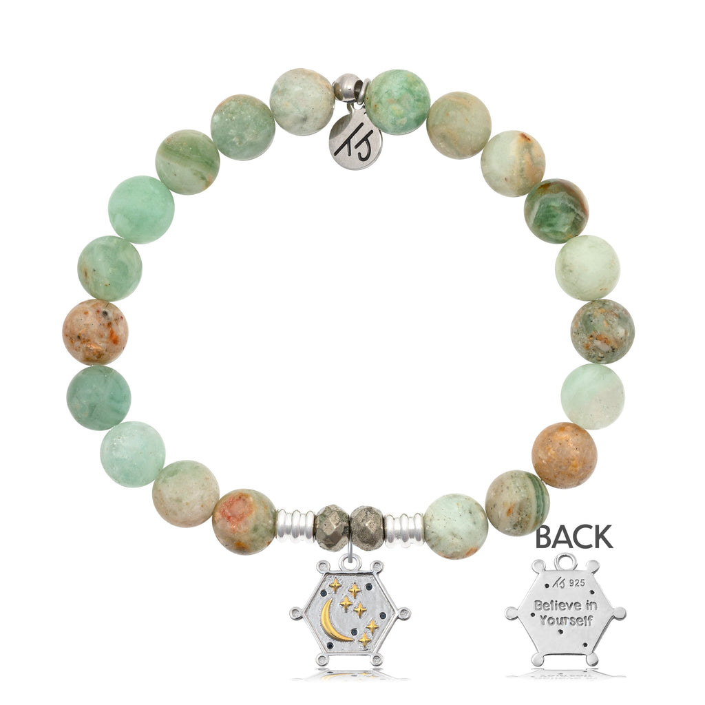 Green Quartz Stone Bracelet with Believe in Yourself Sterling Silver Charm