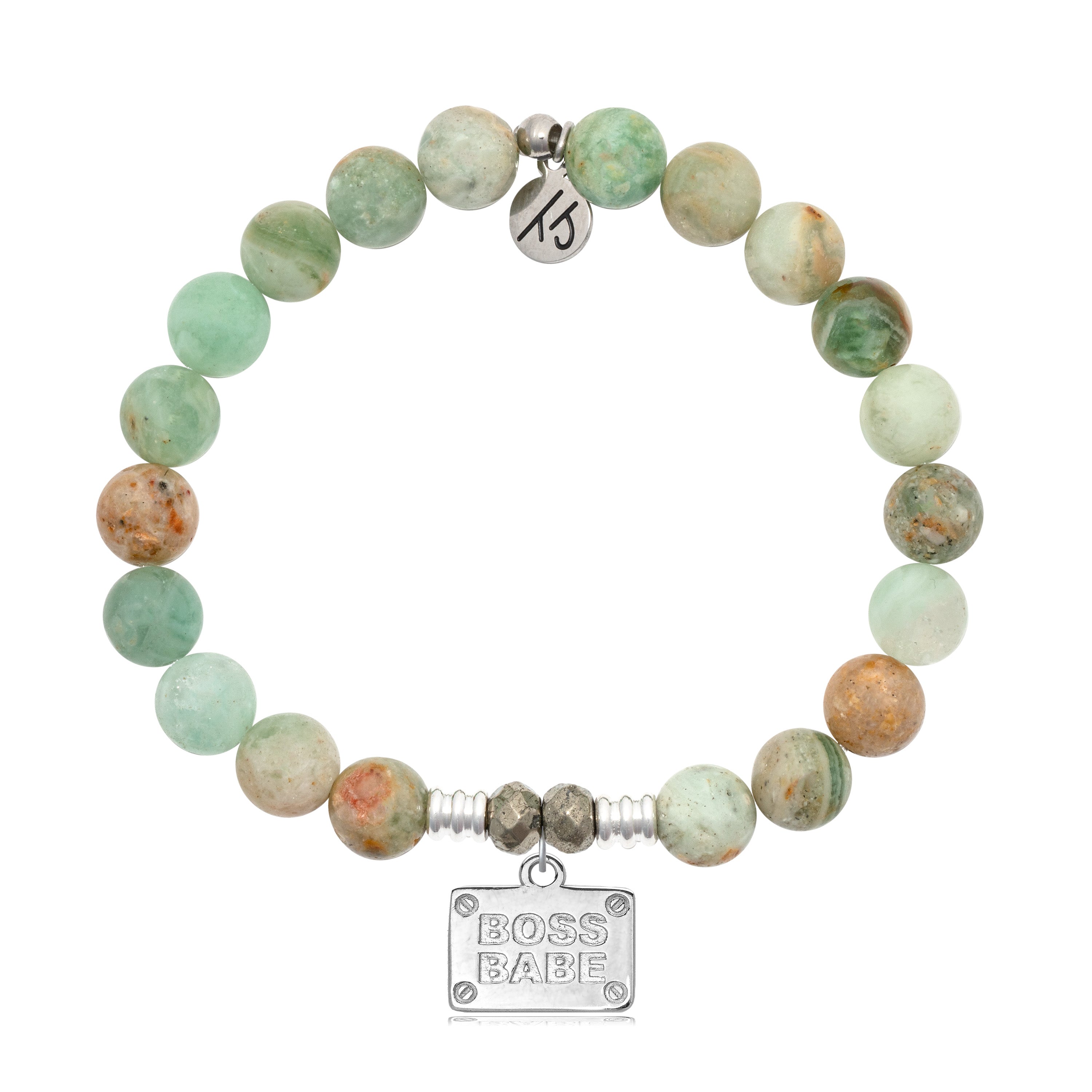 Green Quartz Stone Bracelet with Boss Babe Sterling Silver Charm