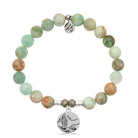 Green Quartz Stone Bracelet with Cactus Sterling Silver Charm
