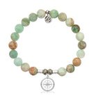 Green Quartz Stone Bracelet with Compass Rose Sterling Silver Charm