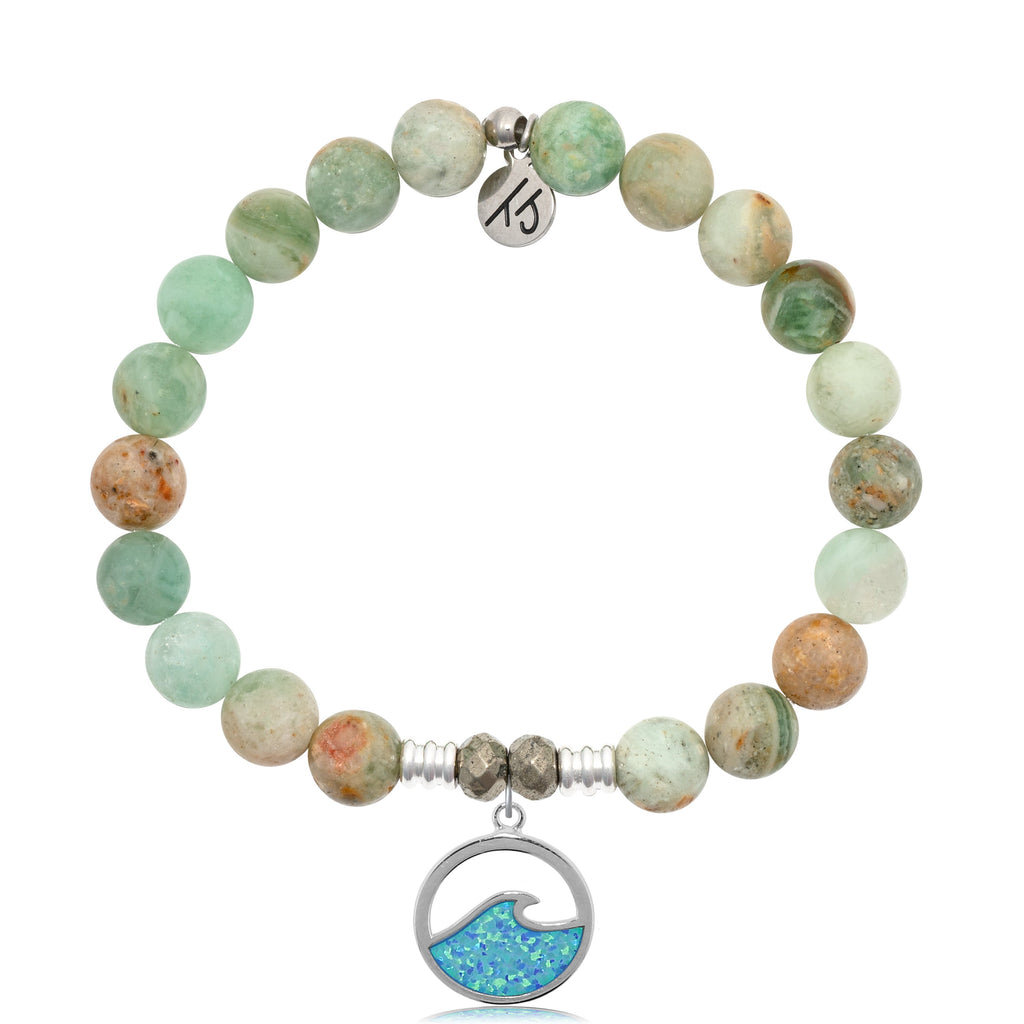 Green Quartz Stone Bracelet with Deep as the Ocean Sterling Silver Charm