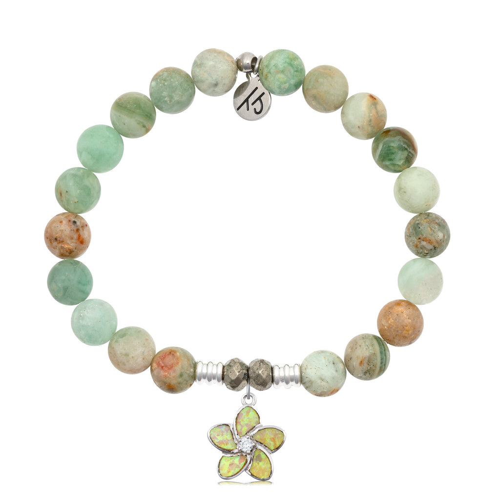 Green Quartz Stone Bracelet with Flower of Positivity Sterling Silver Charm