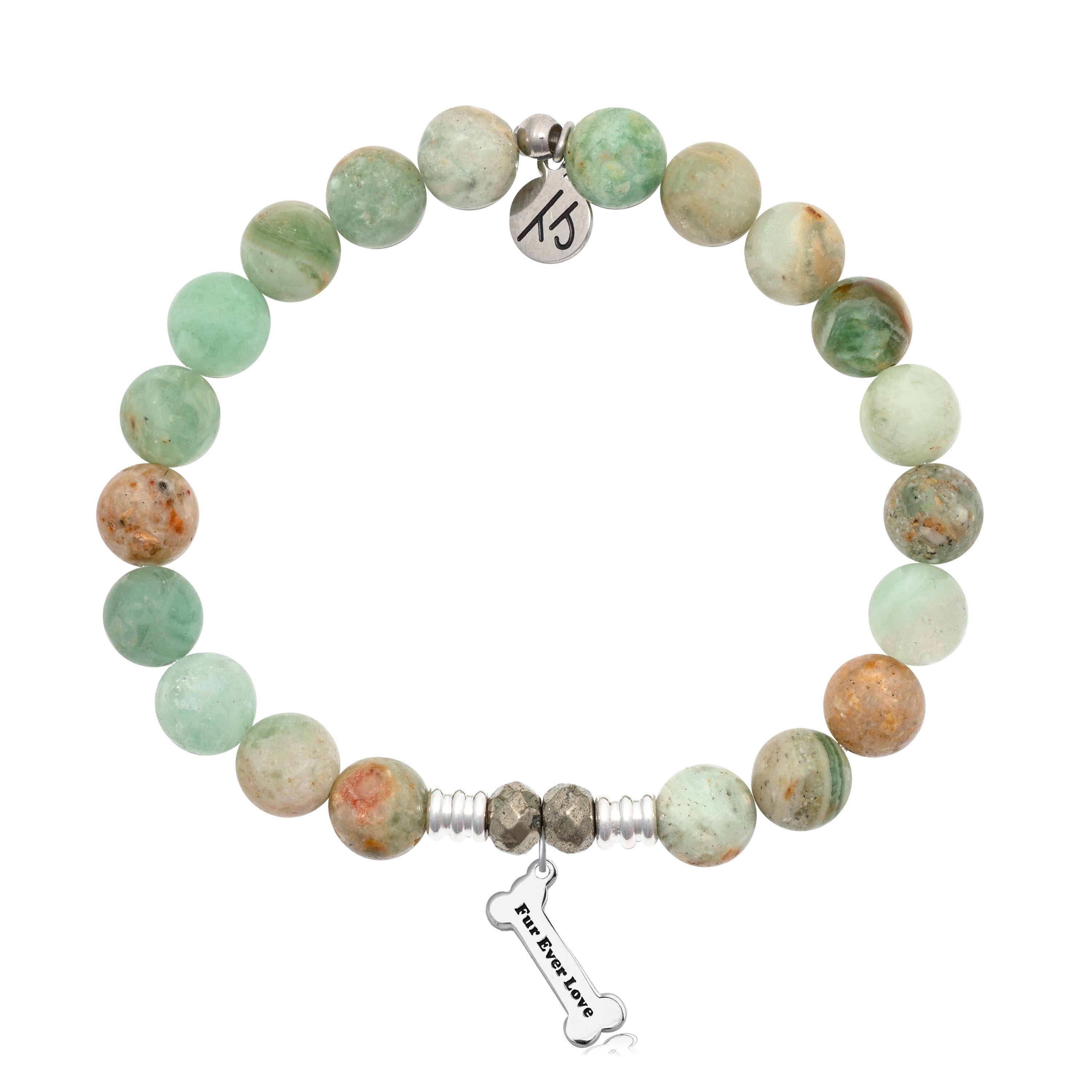 Green Quartz Stone Bracelet with Fur Ever Love Sterling Silver Charm