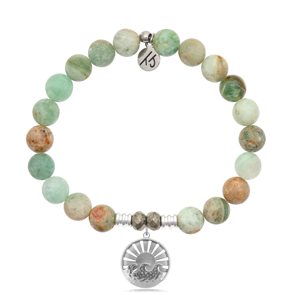 Green Quartz Stone Bracelet with Go with the Waves Sterling Silver Charm