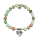 Green Quartz Stone Bracelet with Heart of Angels Sterling Silver Charm