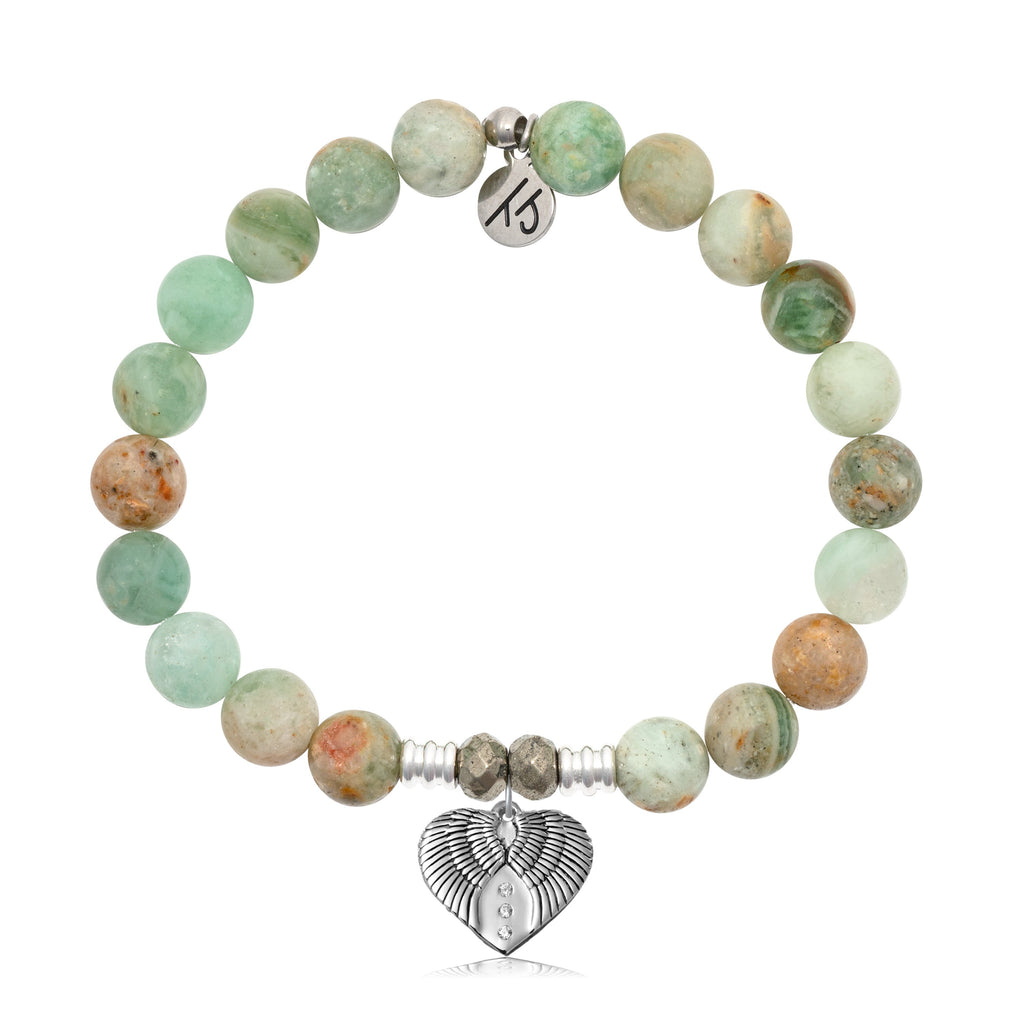 Green Quartz Stone Bracelet with Heart of Angels Sterling Silver Charm