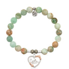 Green Quartz Stone Bracelet with Heart Sister Sterling Silver Charm
