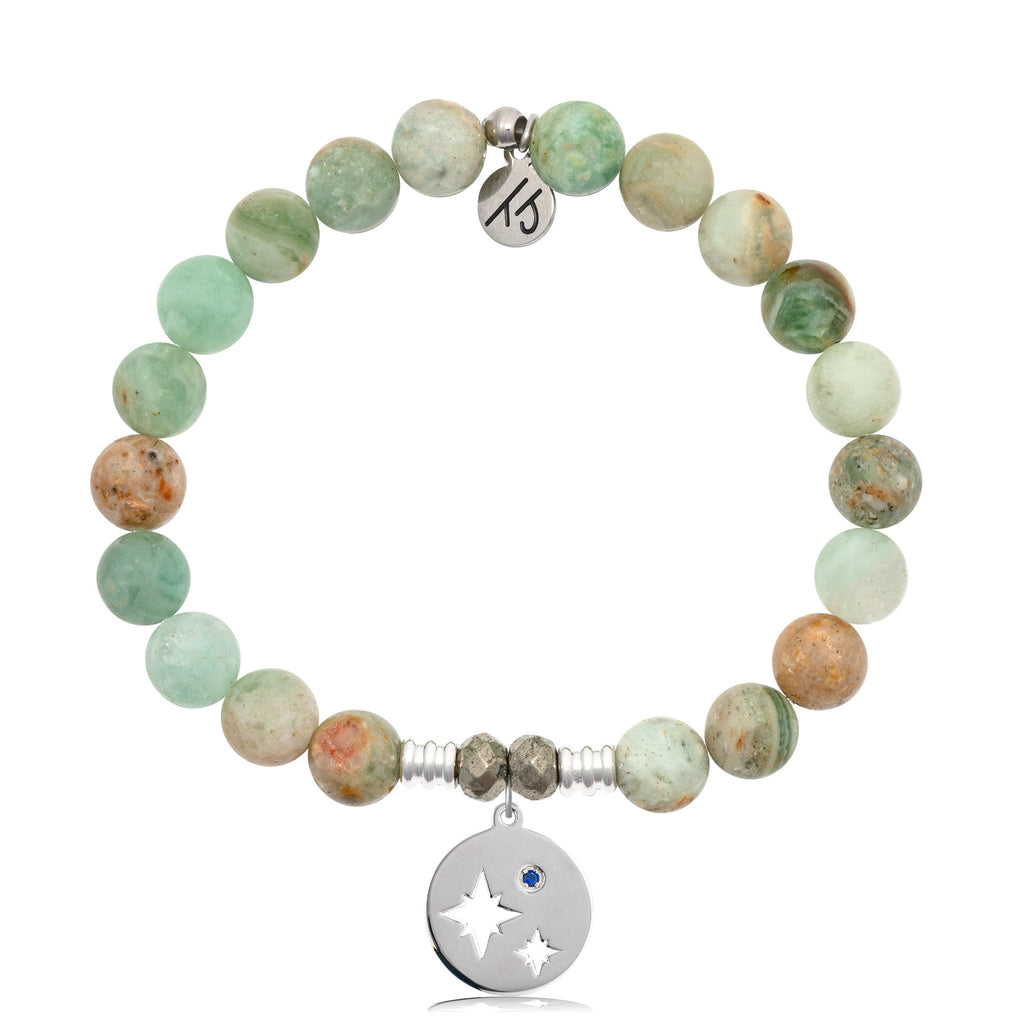 Green Quartz Stone Bracelet with Mother Son Sterling Silver Charm