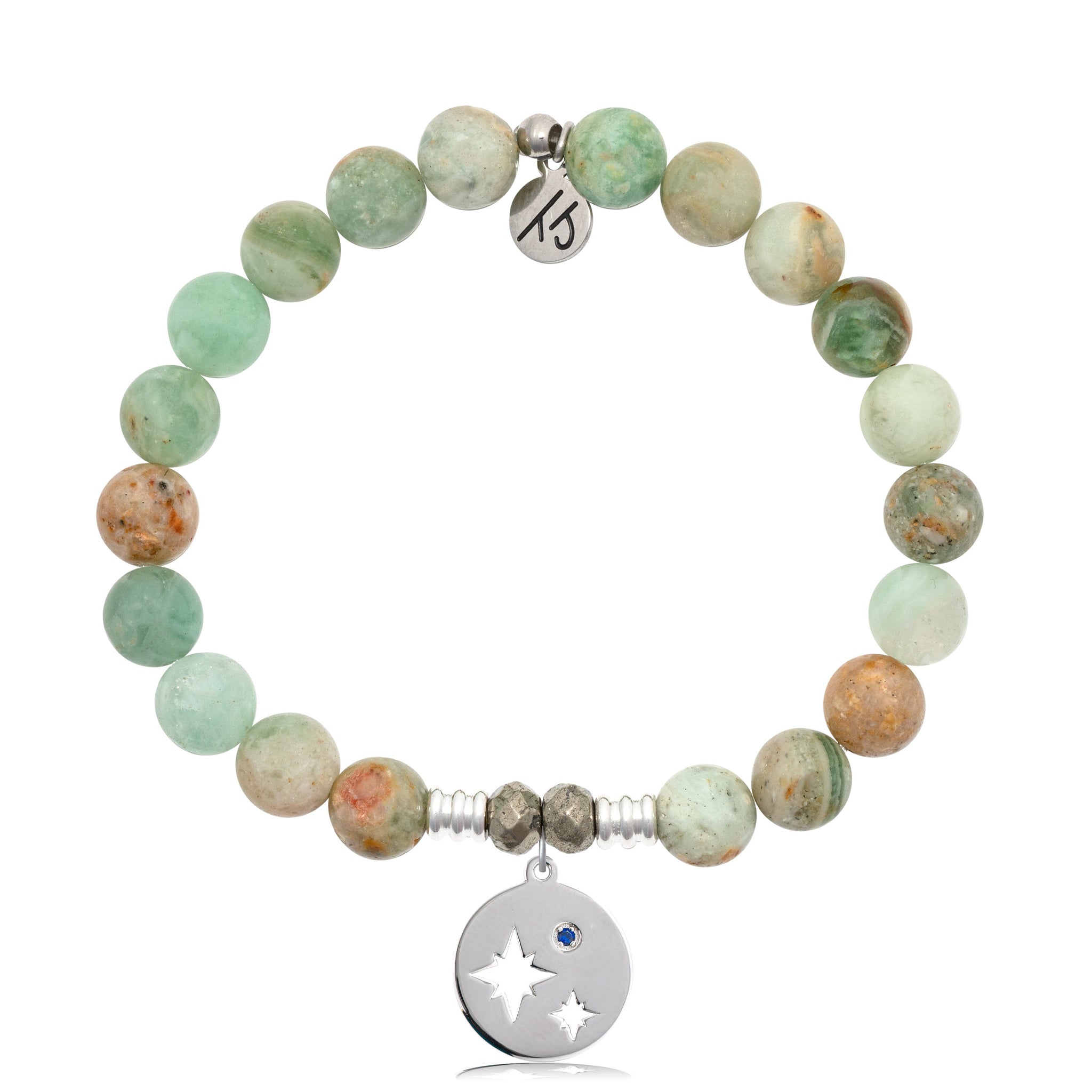 Green Quartz Gemstone Bracelet with Mother Son Sterling Silver