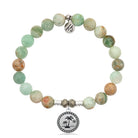 Green Quartz Stone Bracelet with Palm Tree Sterling Silver Charm