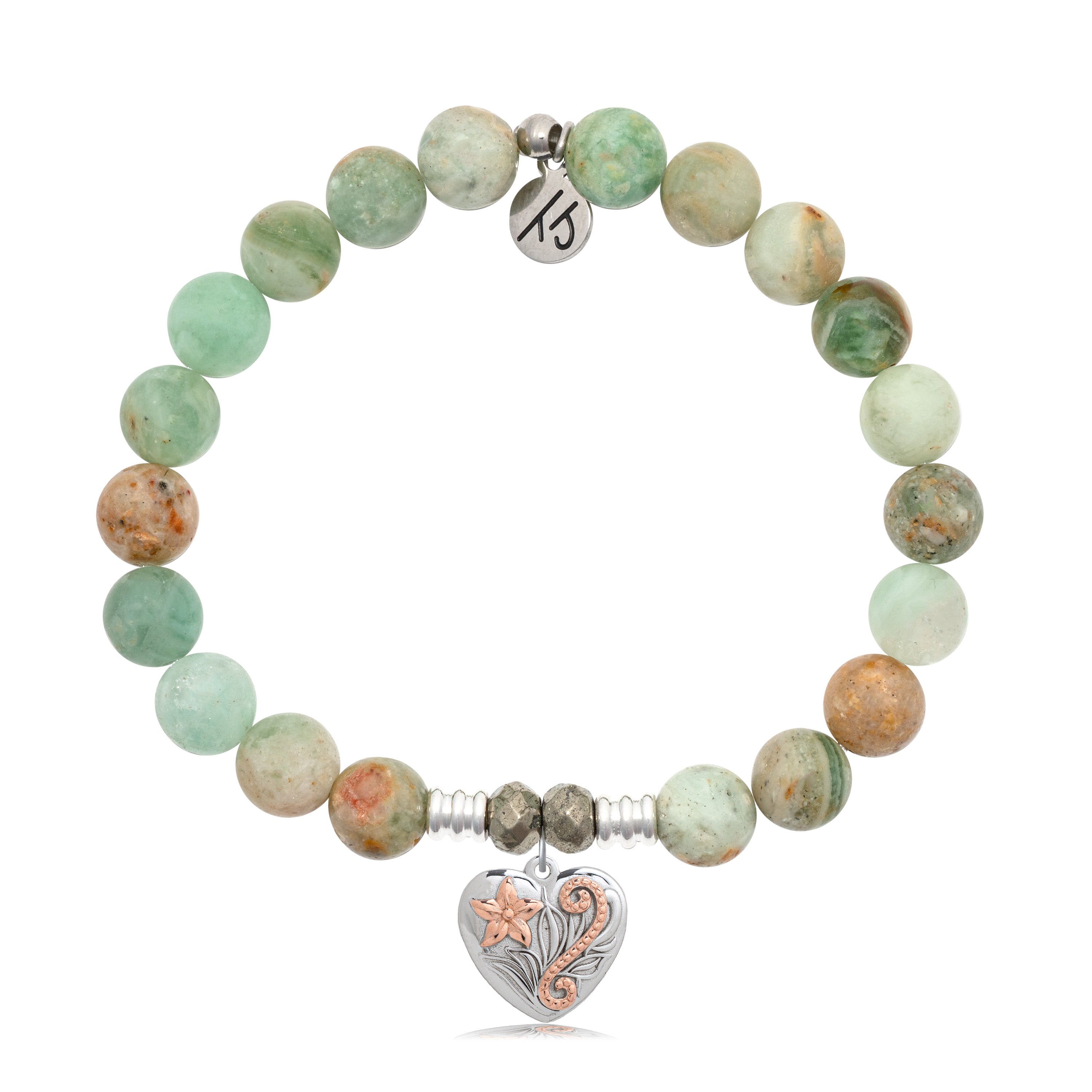 Green Quartz Stone Bracelet with Renewal Heart Sterling Silver Charm