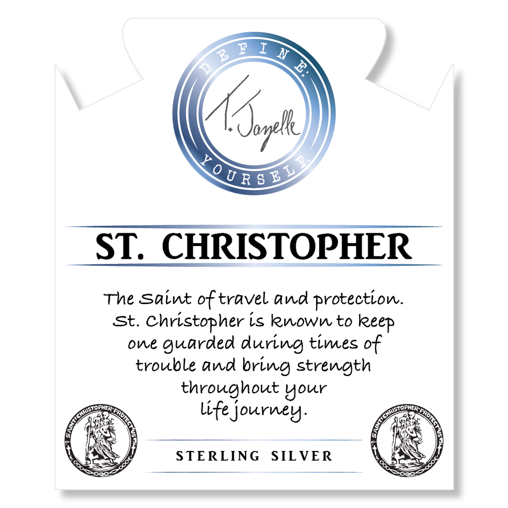 Green Quartz Stone Bracelet with Saint Christopher Sterling Silver Charm